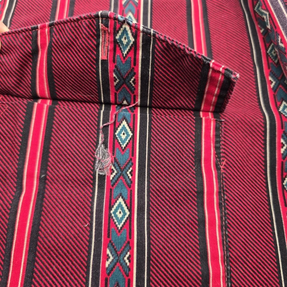 VTG Wrangler Shirt Mens XL Red Aztec Tribal X Long Tail Western Cowboy 17 1/2 35
